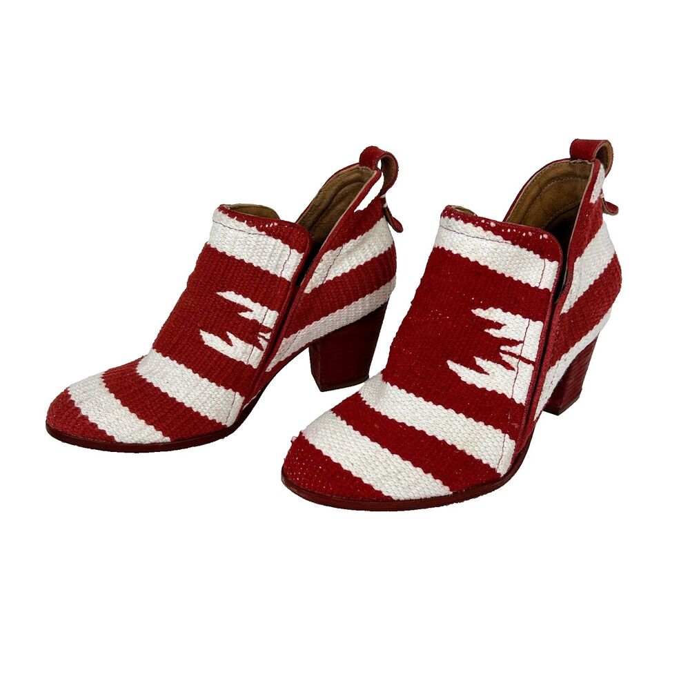 Jeffrey Campbell Marrakesh Ankle Boots Knit Southwestern Aztec Red White Shoe 10 - Picture 2 of 9